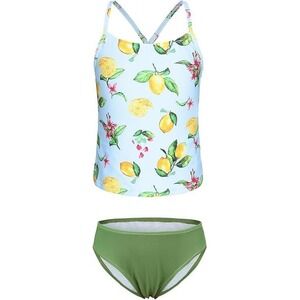 Aisyee Girls Tankini Swimsuit Set Lemon Print Green Swimwear‎ Kids Size 15/16